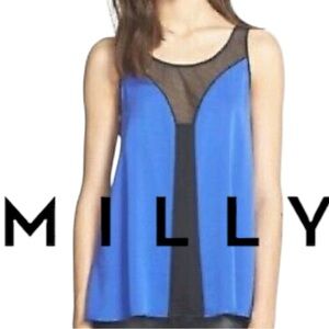 Milly NWOT Fly Away Silk Mesh Sleeveless Tank Top bold cobalt blue stretch sz 6